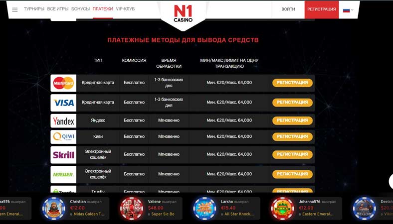 как вывести деньги в казино N1