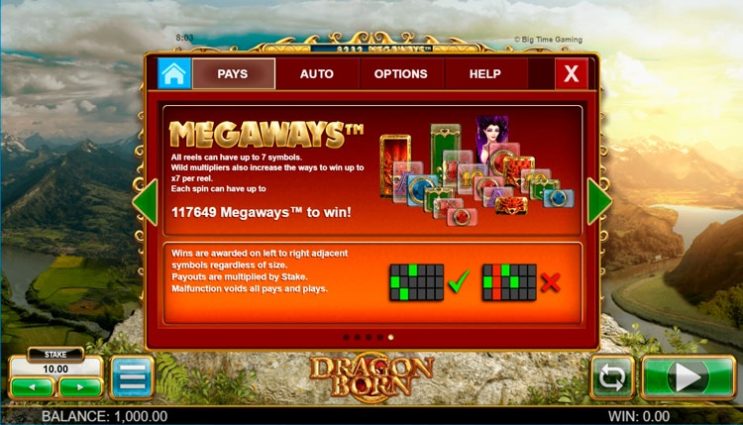 Настройки игрового автомата Dragon Born